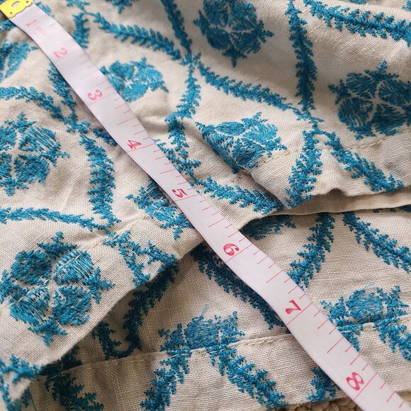 Loft Womens The Riviera Short Size 10 Woven Embroidered Floral Blue Tan Linen - Picture 9 of 10